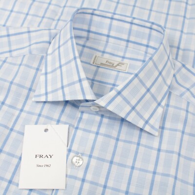 Fray NWT Sport Shirt Size III M In White & Light Blue Plaid Linen Cotton Blend 