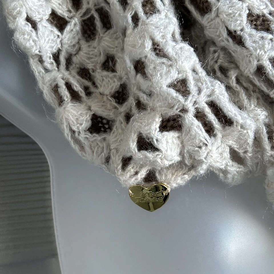 Cachecol Betsey Johnson grosso infinito bege robusto malha crochê quente costeiro - Imagem 4 de 4