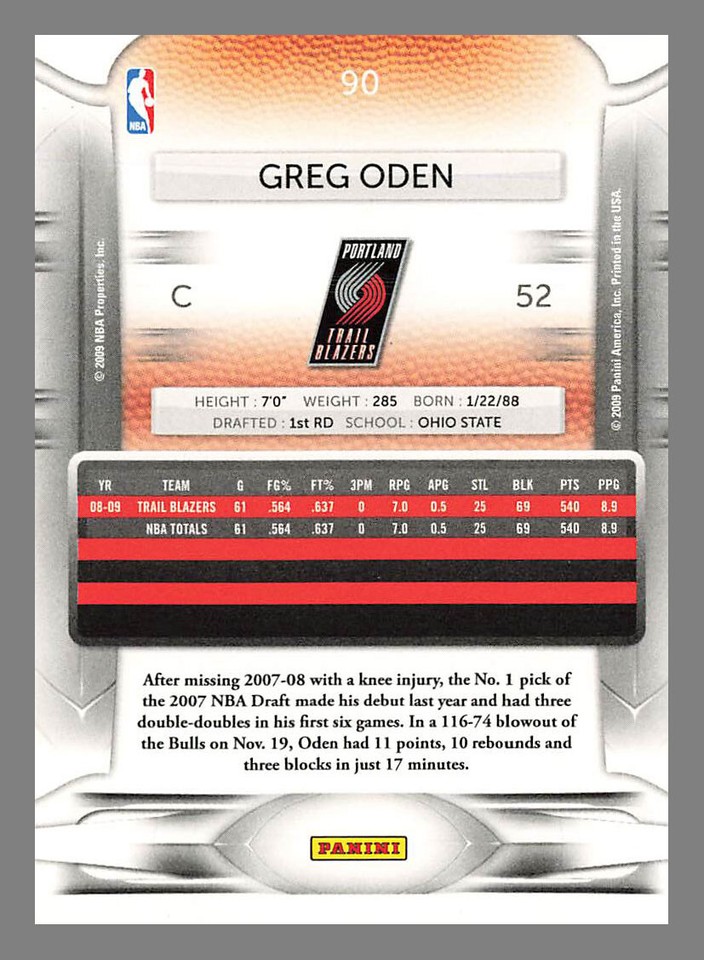 Greg Oden 90 200910 Panini Prestige Portland Trail Blazers eBay