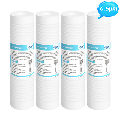 0.5 Micron 10''x2.5'' Grooved Sediment Water Filter Replacement Cartridges 4 Pack