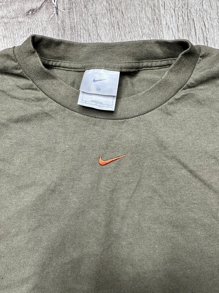 Camiseta de rap vintage Nike Center Mini Swoosh Travis Scott años 90 nueva sin etiquetas marrón naranja L/S mediana Foto 2 de 4