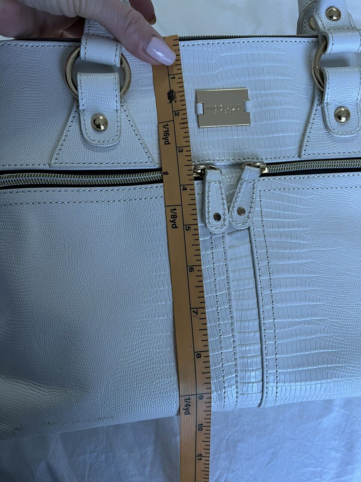 MODALU White Leather Embossed Pippa Bag Handbag~ Top Handles