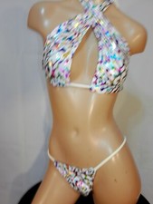 Exotic dancer stripper medium multicolor 2 piece bikini dance outfit - dancewear