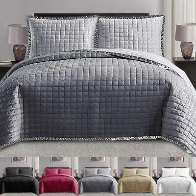 3 Piece Luxury Comfort Bed Throw Quilted Bedspread Double King Size Bedding Set