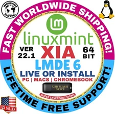 Linux MINT 22 USB FAYE LMDE-6, 64-Bit, Live Boot, Full Install for MAC, PC