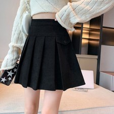 Women A-line Mini Skirt Corduroy High-Waist Pleated Short skirt Slim Fit