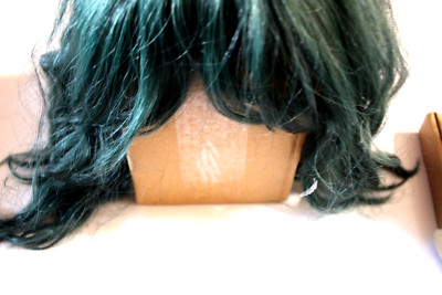 PASTEL DARK GREEN WIG WAVY HAIR WITH BANGS