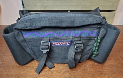 Vintage Jansport Fanny Pack Black/Purple Bottle Holder Waist Pack