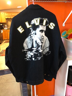 Vintage Elvis Presley Black Denim Jacket First Choice Men's Sz XL Good Condition
