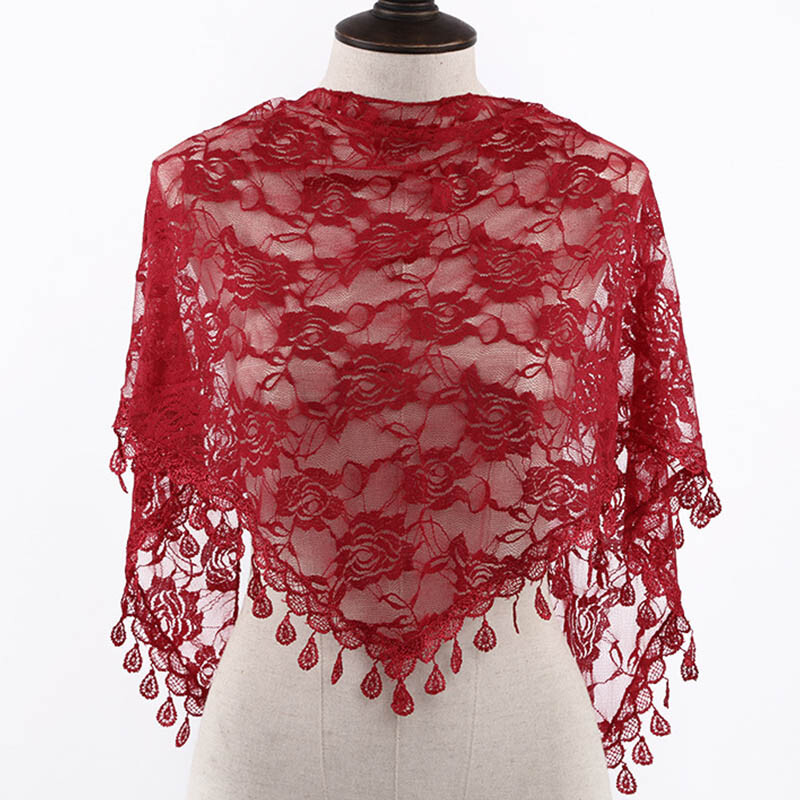 Women Scarf Lace Tassel Sheer Floral Pattern Veil Church Scarf - Foto 2