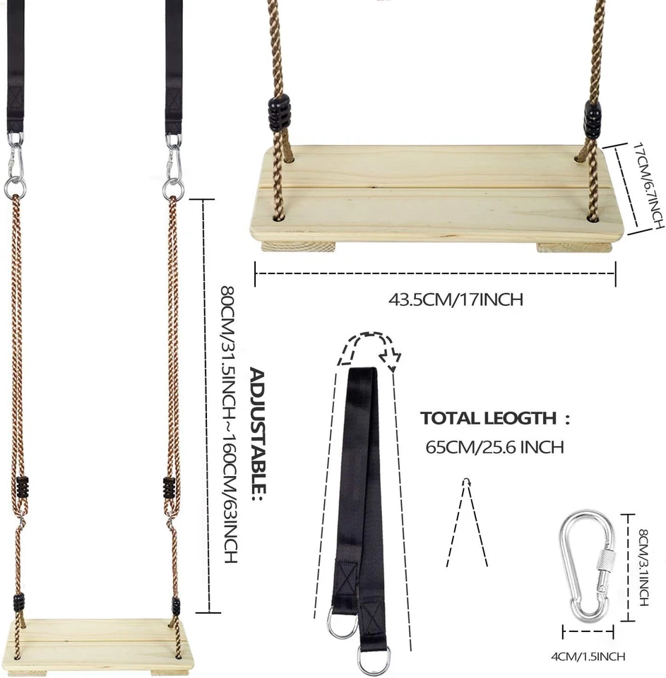 Columpio de madera para parque infantil nostálgico - altura ajustable con garantía de calidad Foto 4 de 4