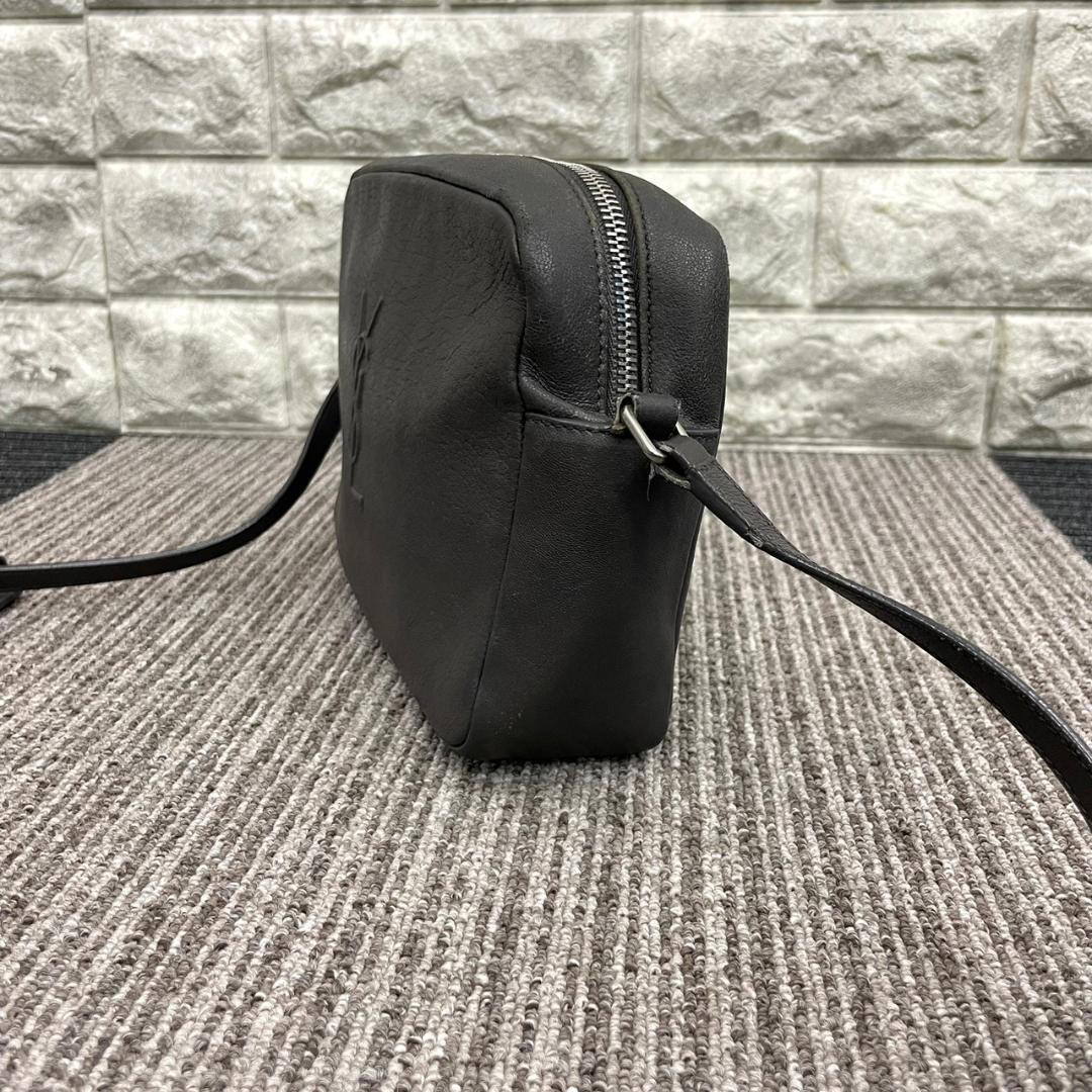 Yves Saint Laurent YSL Shoulder Bag Fringe Leather Gray Authentic Used