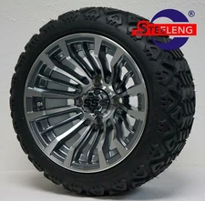 (4) GOLF CART 12"x7" MACHINED/GUNMETAL MATADOR WHEELS/RIMS and 18" AT TIRES  
