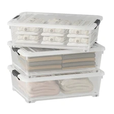 Idotry 25 Qt Under Bed Storage Box, Stackable Bin with Lid & Wheels, 3-Packs