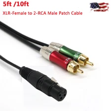 5ft /10ft XLR Female to 2 RCA Male Audio Y Splitter Patch Cable