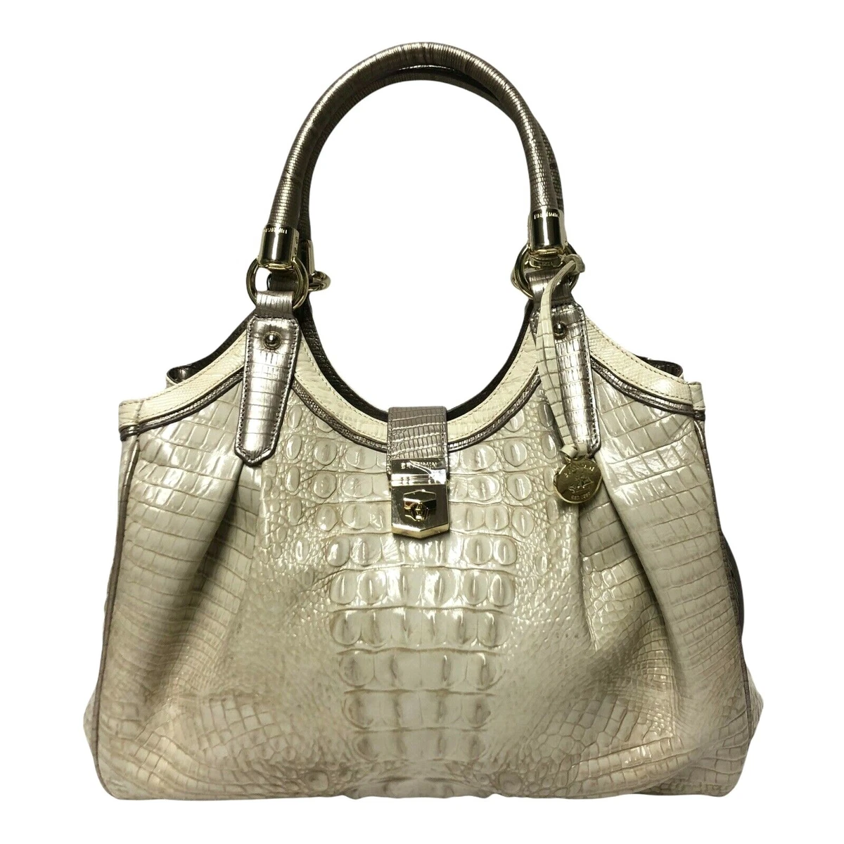 Twist Lock Design Pleated Embossed Top Handle Bag