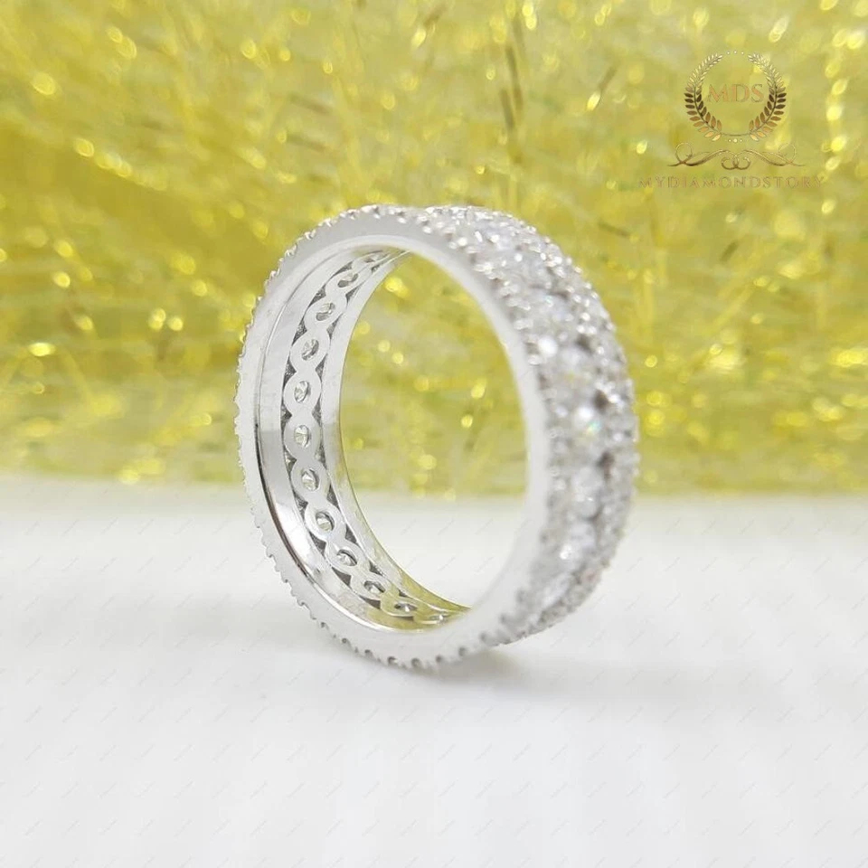 2 Carat Round Cut Solid 14K White Gold Moissanite Full Eternity Wedding Band - Image 3 of 4