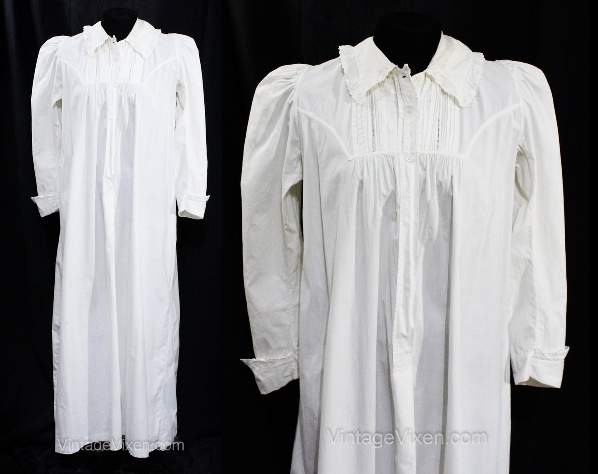 Ladies Victorian Nightgown - 1890s 1900s White Cotton