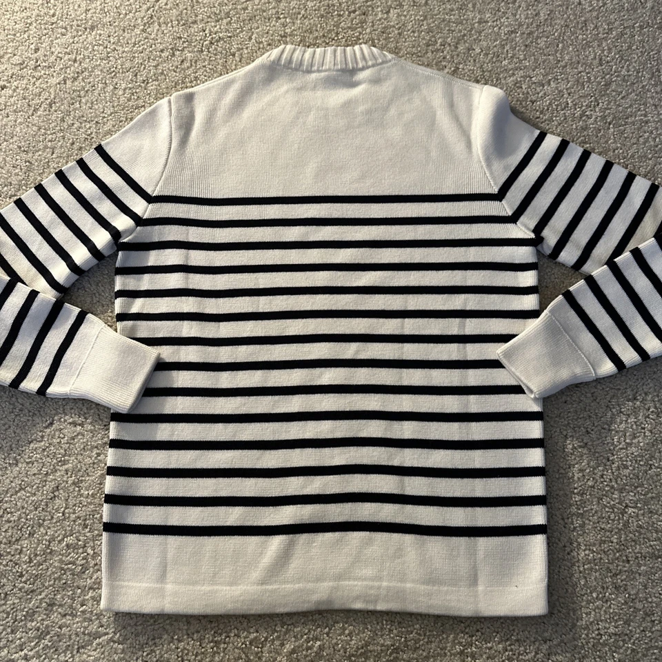 Belstaff Gaynesford Striped Wool Italian Sweater Size L Naval Wool Blend Cream - Image 3 of 4