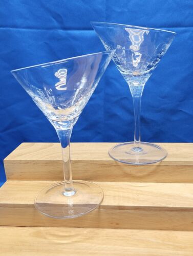 Pier 1 Slant Angled Rim Crackle Martini Glasses Set Of 2 Clear Cosmo Cocktail