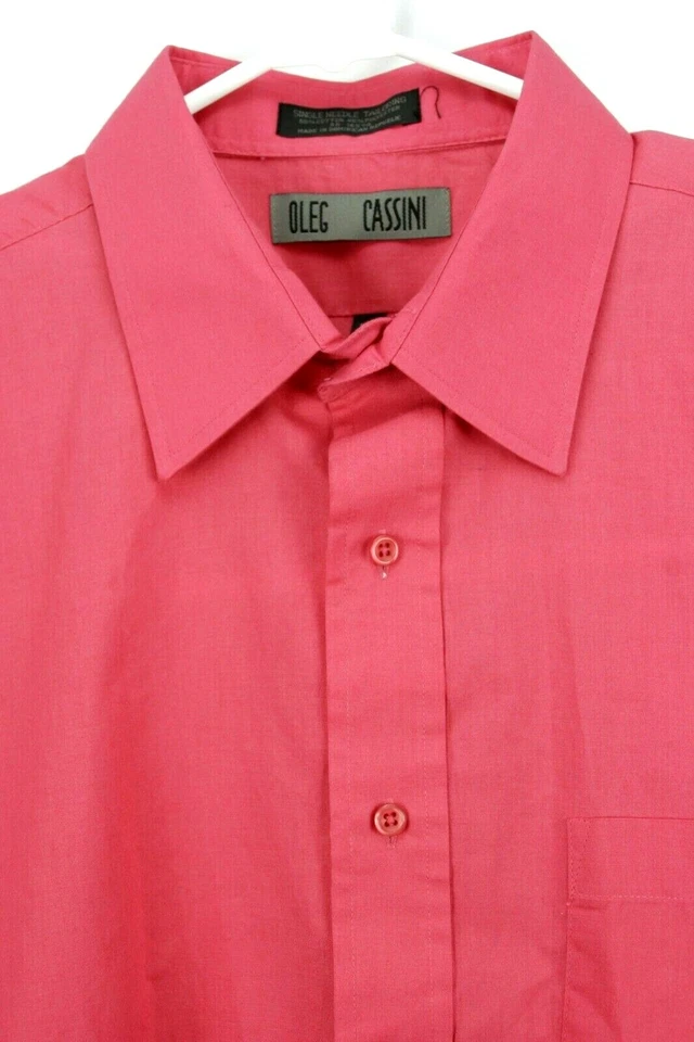 Camisa para hombre Oleg Cassini talla 17,5 34/35L L/S abotonada rosa oscuro aguja única Foto 3 de 4