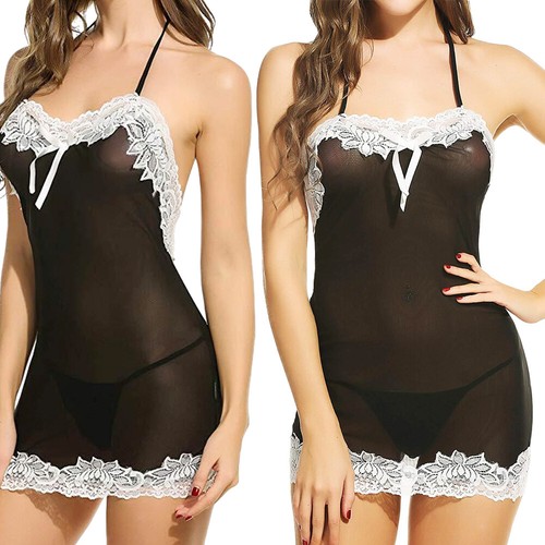 Women's Sexy Lingerie See-through Dress Lace Sheer Babydoll Sleepwear Nightwear - Picture 3 of 42