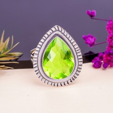 Green Peridot Gemstone 925 Sterling Silver Ring Handmade Jewelry Gift For Mom.