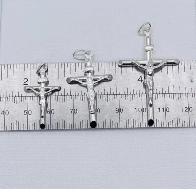 Solid 925 Sterling Silver Crucifix Cross Inri Pendant Small Medium Large - Image 1 of 4