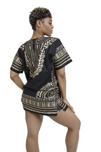 Black and Gold Traditional African Dashiki Shirt - Picture 16 of 17