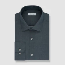 $79 Calvin Klein Mens Blue Regular-Fit Herringbone Dress Shirt Sz 17.5 32-33