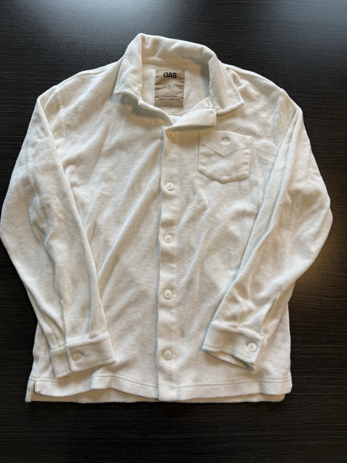 oas SIZE Small solid terry White button up Long S… - image 1