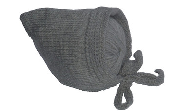 Knitted Baby Bonnet Size  0 -3 mths Grey Infant Beanie Pixie Hat With Straps