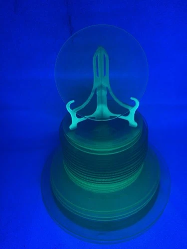 24pc Mixed Uranium Glass Plates & Saucers Lot Depression Glass UV Glow