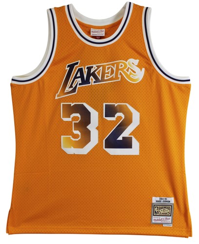 Lakers Magic Johnson Signed Yellow M&N HWC Swingman w/ Two-Tone #'s Jersey BAS W - Picture 4 of 6