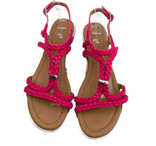 TU Strappy Rope Sandals Women’s UK Size 3 Flat Opentoe Bright Pink