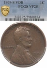 1909-S VDB 1C PCGS VF25 Lincoln Wheat Cent Penny Key Date