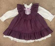 Vintage Miniworld Toddler Girls Purple Floral Prairie Dress Size 3T Ruffle Lace