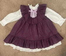 Vintage Miniworld Toddler Girls Purple Floral Prairie Dress Size 3T Ruffle Lace