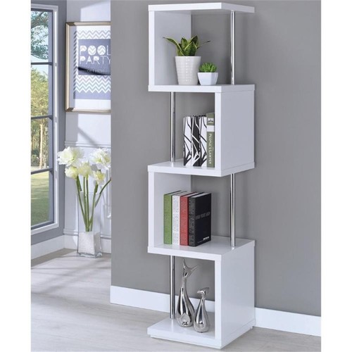 Coaster 4-Shelf Contemporary Wood Geometric Snaking Bookcase in White ...