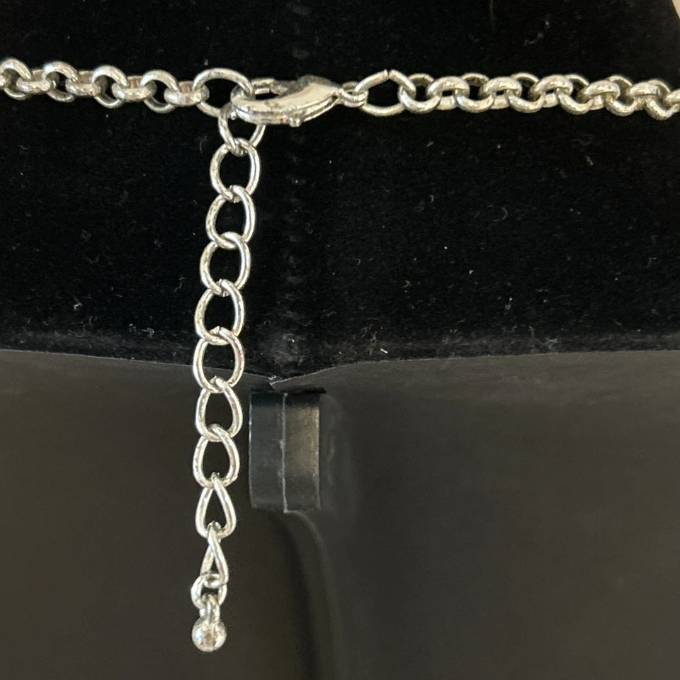 项链和耳环套装 复古银色 11 英寸链条 — 第 3/4 张图片