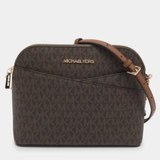 Borsa a tracolla Michael Kors Jet Set da viaggio marrone medio in tela rivest...