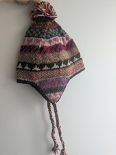 100% outer Woolly Fairisle Nordic knit Hat bobblehat with plaits ear warmer Gift