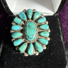 Vintage ZUNI Turquoise & Sterling Silver Petit Point Ring
