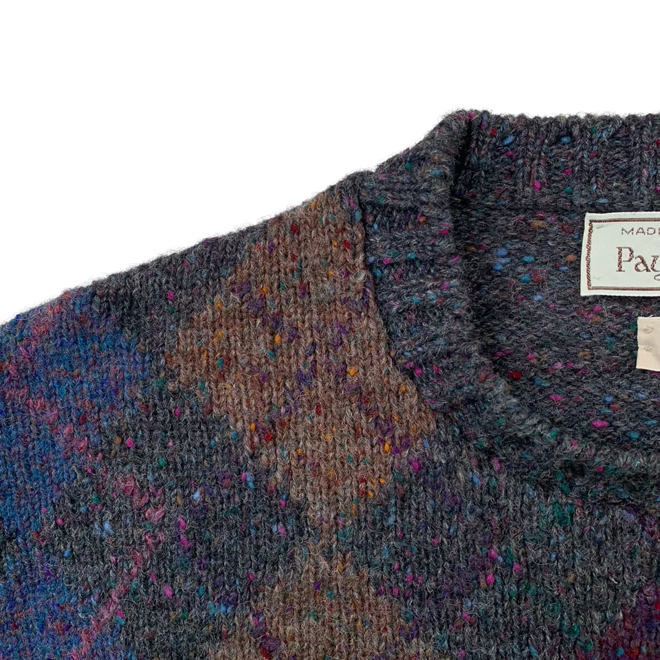 VTG 46 “ Paul Stuart Charcoal Grey Argyle Print Shetland Crew Neck Made England - Image 3 of 4