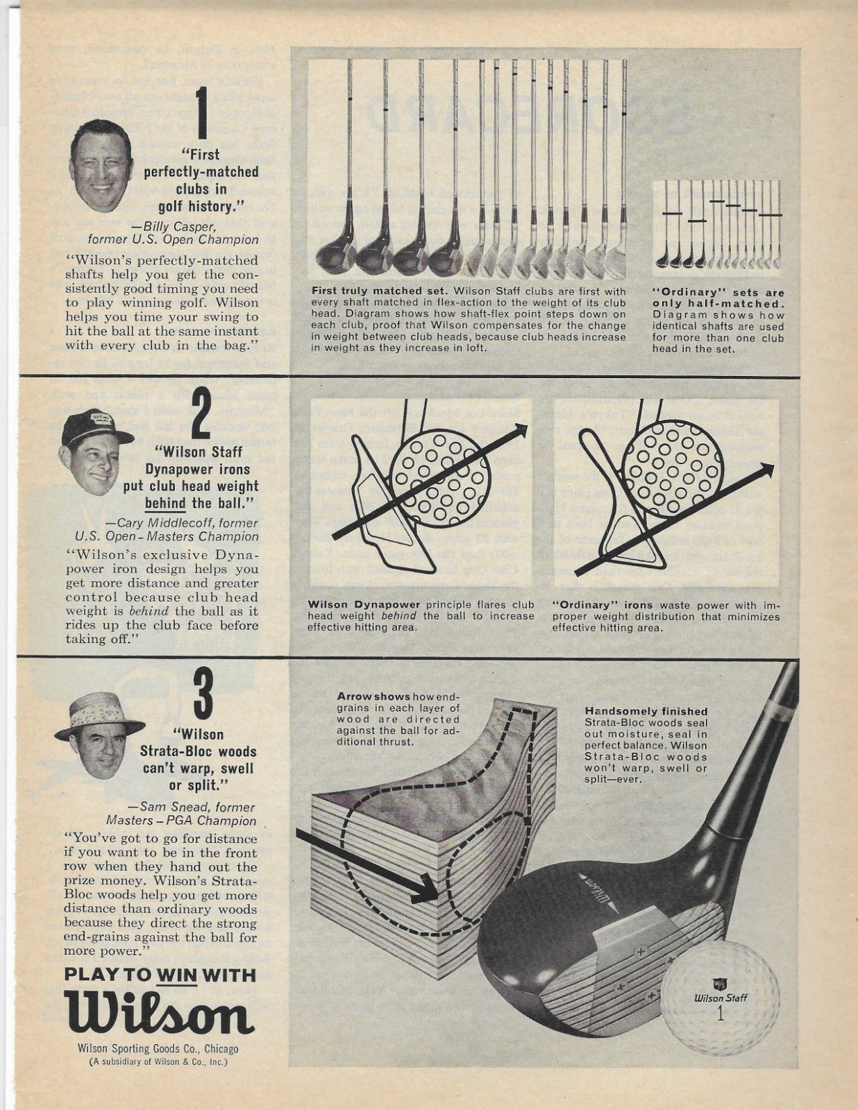 Billy Casper/Cory Middlecoff/Sam Snead   Wilson   Original Print Ad