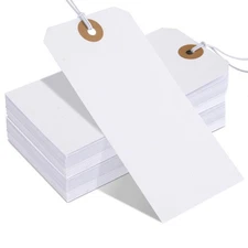 White Gift Tags with Elastic String, 50 Pcs White Hang Paper Tags with String