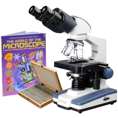 AmScope B120C-WM-PS100 Binocular Microscope 40X-2500X LED Illumination