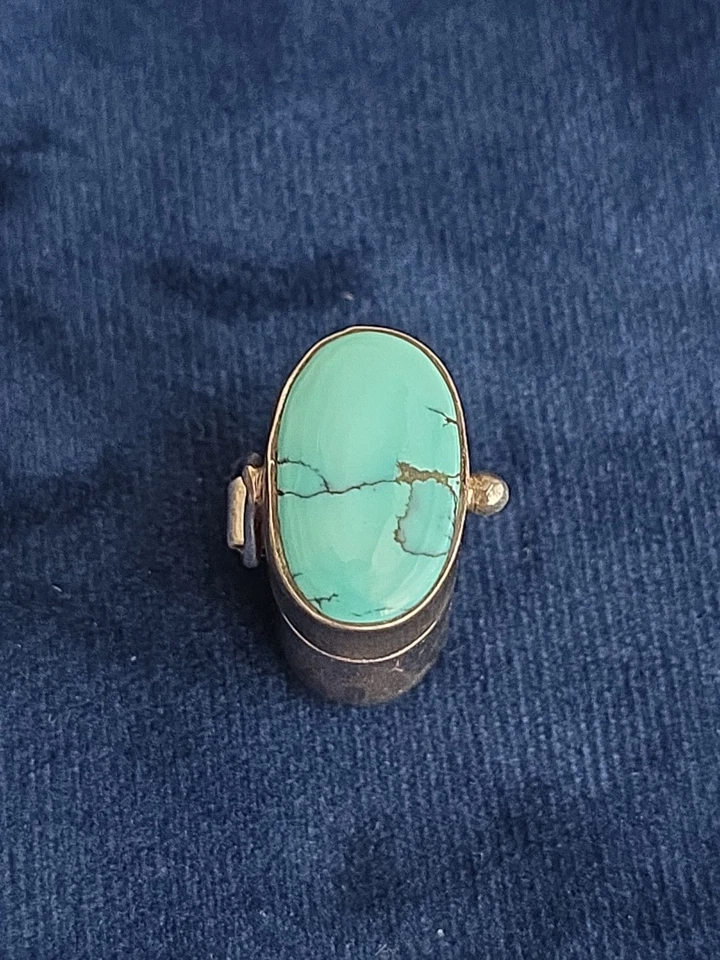 Vintage Turquoise Sterling Silver Oval Trinket Pill Box - Image 3 of 4