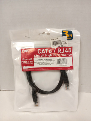 Set of 3 QVS CAT6/RJ45 Gigabit UTP Ethernet Patch Cord, 3ft Black