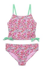 Wonder Nation Girl's Tankini Top Floral Side Ties Mid-Rise Bottoms XS 4-5